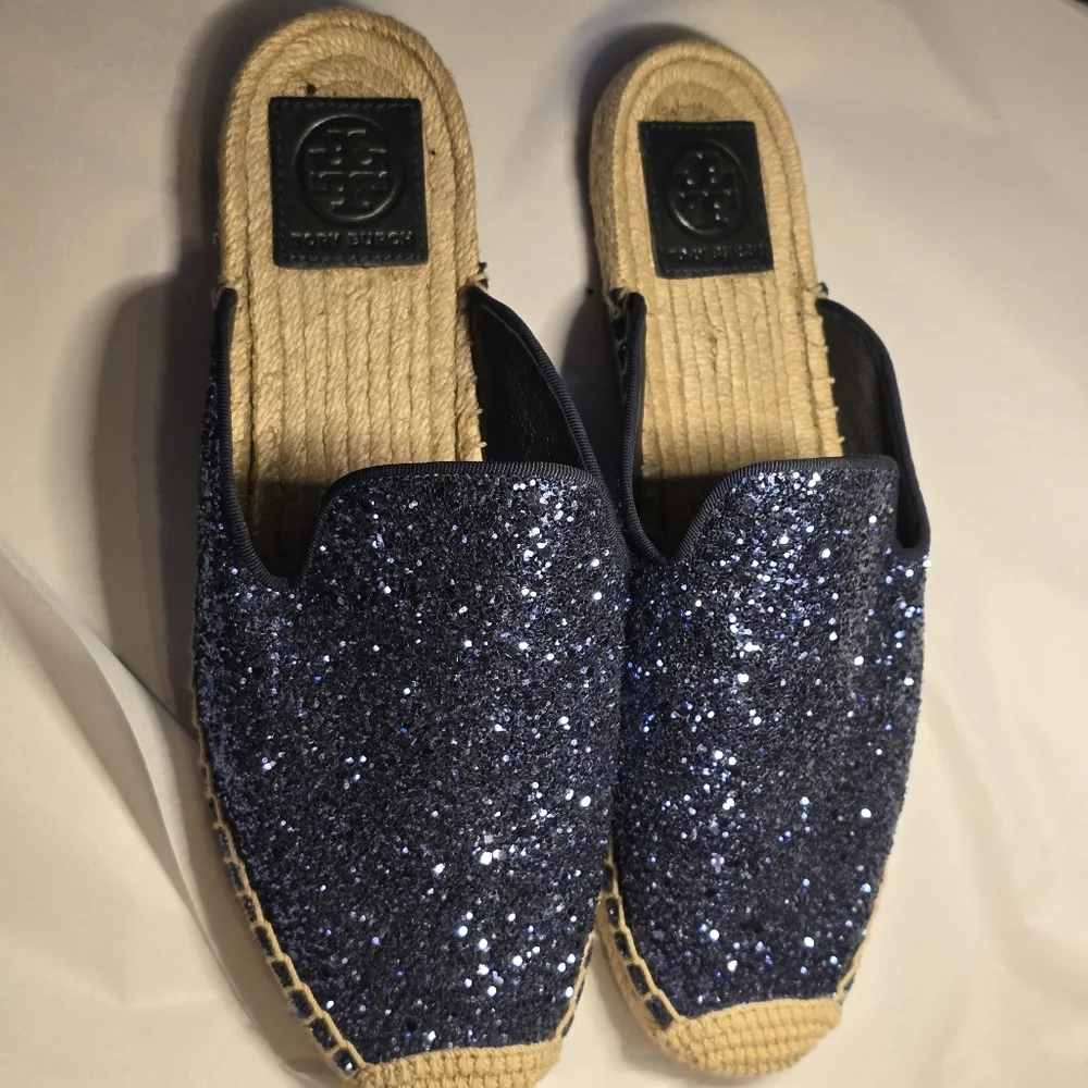 Tory Burch Navy Glitter Espadrille Flats – Size 8.5